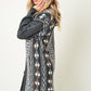 Aztec Pattern Long Sleeve Hooded Open Front Long Sweater Cardigan Plus Size