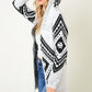 Aztec Pattern Hooded Fluffy Yarn Sweater Long Sleeve Open Front Cardigan