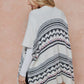 Aztec Pattern Open Front Open Kimono Style Eyelash Yarn Sweater Cardigan