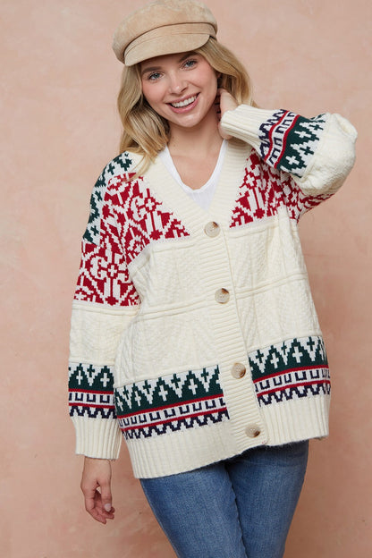 Long Sleeve Oversized Cable Knit Sweater Cardigan