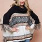 Cowl Neck Isle Batwing Poncho Sweater with Fringe