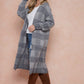 Front Patched Pocket Sweater Duster Plaid Check Long Cardigan