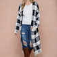 Front Patched Pocket Sweater Duster Plaid Check Long Cardigan