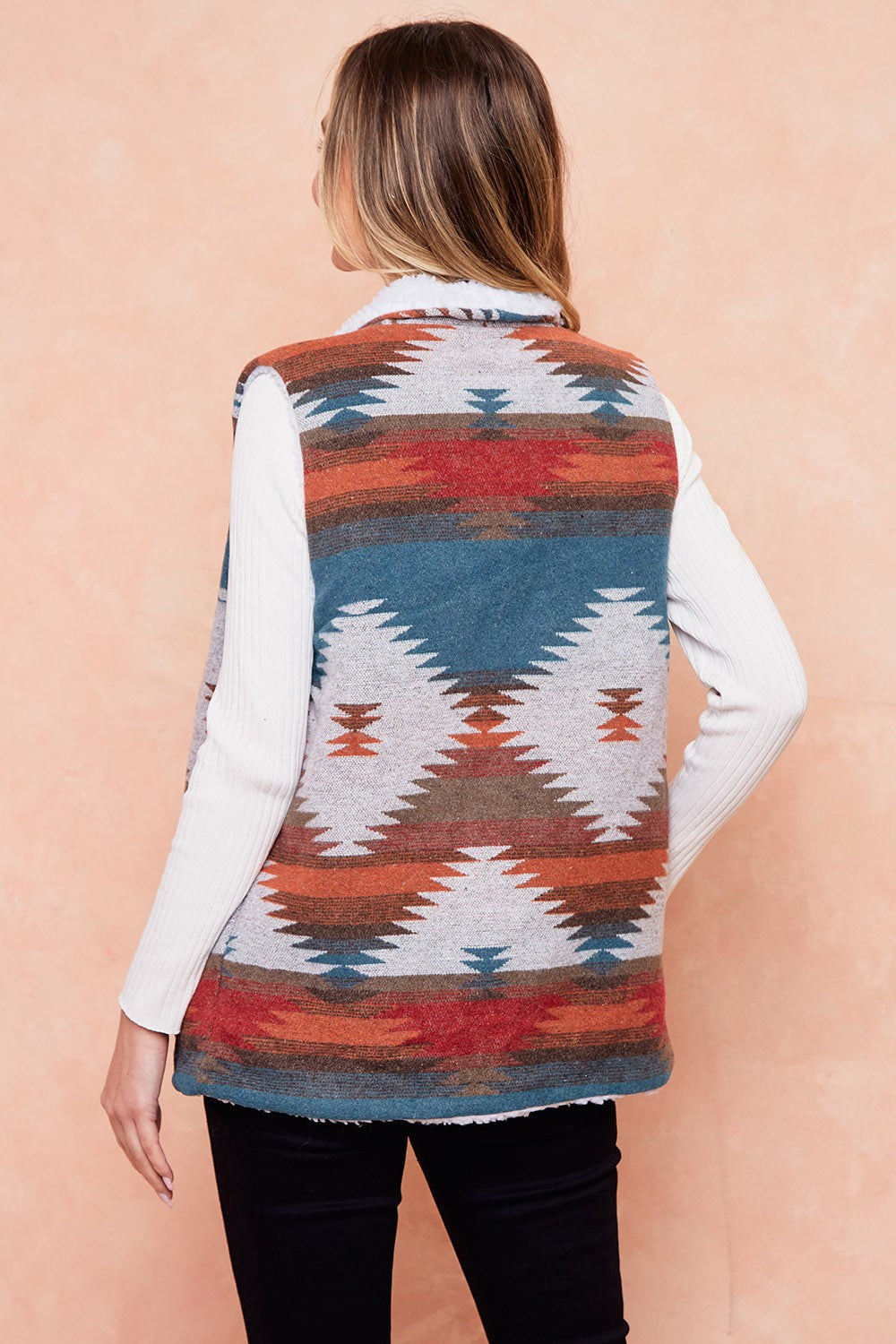 Rainbow Aztec Sherpa Lined Sweater Vest