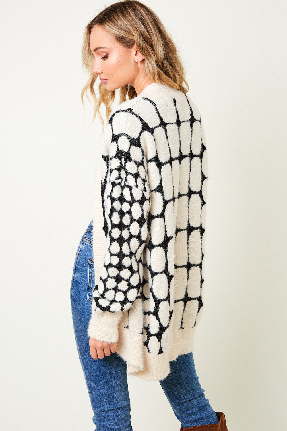 Fluffy Yarn Long Sleeve Open Front Knit Cardigan