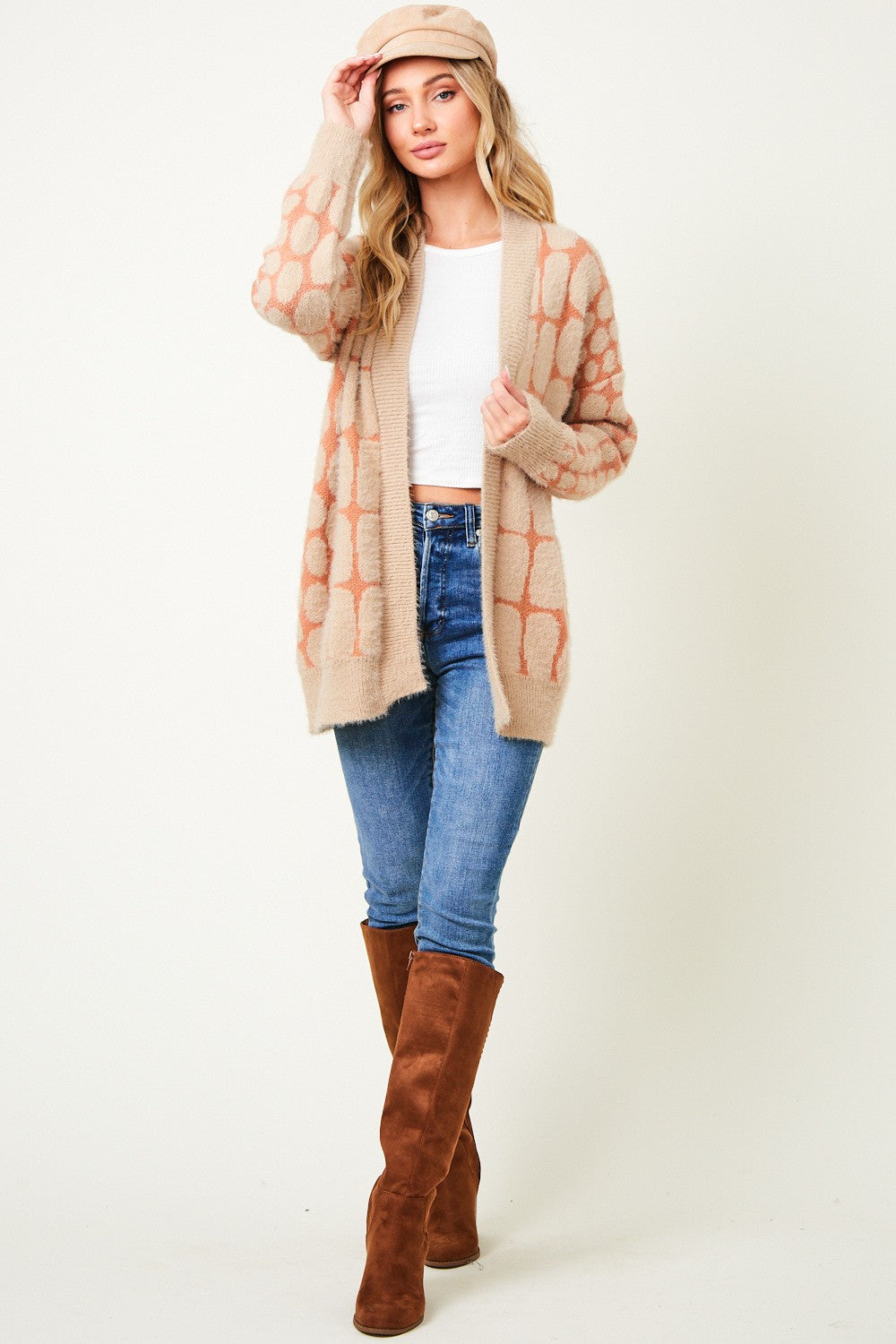 Fluffy Yarn Long Sleeve Open Front Knit Cardigan