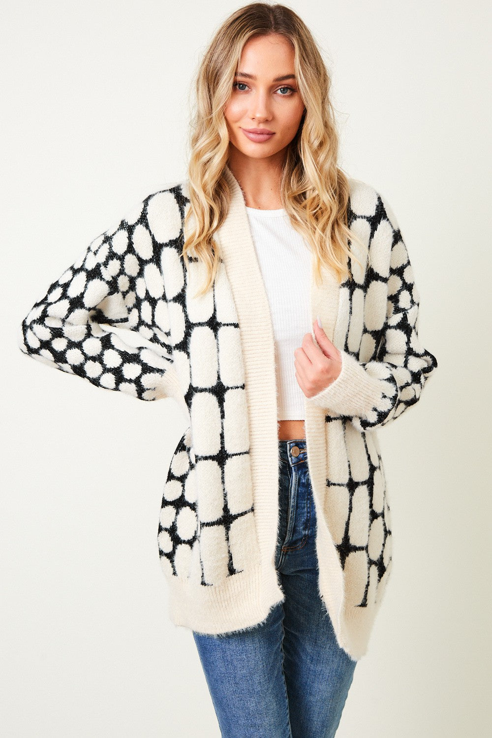 Fluffy Yarn Long Sleeve Open Front Knit Cardigan