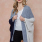 Color Block Open Front Eyelash Kimono Sleeve Cardigan Shawl