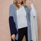 Color Block Open Front Eyelash Kimono Sleeve Cardigan Shawl