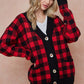 Gingham Check Button Down Long Sleeve Relaxed Sweater Cardigan
