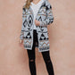 Rainbow Aztec Patterned Hooded Sweater Cardigan with Sherpa Lining