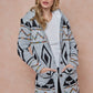 Rainbow Aztec Patterned Hooded Sweater Cardigan with Sherpa Lining