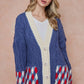 Women Oversized Cable Knit with Argyle Pattern Sweater cardigan