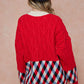 Women Oversized Cable Knit with Argyle Pattern Sweater cardigan