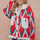 Rhombus Patterned Long Sleeve Sherpa Lined Sweater Jacket