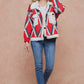 Rhombus Patterned Long Sleeve Sherpa Lined Sweater Jacket