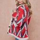 Rhombus Patterned Long Sleeve Sherpa Lined Sweater Jacket