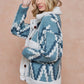 Rhombus Patterned Long Sleeve Sherpa Lined Sweater Jacket