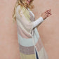 Color Block Stripe with Fluffy Yarn Kimomo Open Front Cardigan Sweater