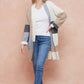 Color Blocked  Open Front Long Knit Sweater Cardigan