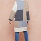 Color Blocked  Open Front Long Knit Sweater Cardigan
