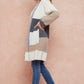 Color Blocked  Open Front Long Knit Sweater Cardigan