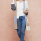 Color Blocked  Open Front Long Knit Sweater Cardigan