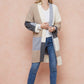 Color Blocked  Open Front Long Knit Sweater Cardigan