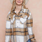 Brushed Flannel Plaid Lapel Button Down Shacket Shirt Jacket