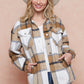 Brushed Flannel Plaid Lapel Button Down Shacket Shirt Jacket
