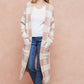 Front Patched Pocket Sweater Duster Plaid Check Long Cardigan