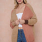 Color Block Hooded Fluffy Yarn Sweater Long Sleeve Open Front Cardigan
