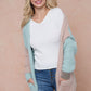 Color Block Hooded Fluffy Yarn Sweater Long Sleeve Open Front Cardigan