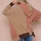 Color Block Hooded Fluffy Yarn Sweater Long Sleeve Open Front Cardigan
