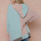 Color Block Hooded Fluffy Yarn Sweater Long Sleeve Open Front Cardigan