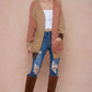 Color Block Hooded Fluffy Yarn Sweater Long Sleeve Open Front Cardigan