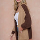 Color Block Hooded Fluffy Yarn Sweater Long Sleeve Open Front Cardigan