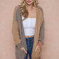 Color Block Hooded Fluffy Yarn Sweater Long Sleeve Open Front Cardigan