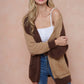 Color Block Hooded Fluffy Yarn Sweater Long Sleeve Open Front Cardigan
