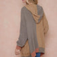 Color Block Hooded Fluffy Yarn Sweater Long Sleeve Open Front Cardigan