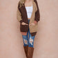 Color Block Hooded Fluffy Yarn Sweater Long Sleeve Open Front Cardigan