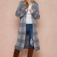 Front Patched Pocket Sweater Duster Plaid Check Long Cardigan