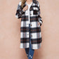 Brushed Flannel Plaid Button Down Long Shirt Coats Shacket Jacket