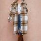 Brushed Flannel Plaid Button Down Long Shirt Coats Shacket Jacket