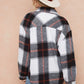 Brushed Flannel Plaid Lapel Button Down Shacket Shirt Jacket