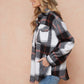 Brushed Flannel Plaid Lapel Button Down Shacket Shirt Jacket