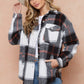 Brushed Flannel Plaid Lapel Button Down Shacket Shirt Jacket