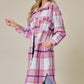 Brushed Flannel Plaid Button Down Long Shirt Coats Shacket Jacket