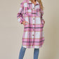 Brushed Flannel Plaid Button Down Long Shirt Coats Shacket Jacket