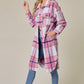 Brushed Flannel Plaid Button Down Long Shirt Coats Shacket Jacket